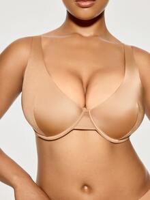SHAPORA 1pc Plus Size Premium Apricot Underwire Push-Up Bra With 3-Row Hook And Side-Smoothing Design For Women - Multicolor - View 3