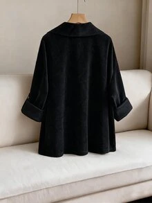 GlowEve CURVE 大尺碼女款休閒寬鬆防風夾克，黑色燈芯絨面料，適合秋冬穿著 - 黑色 - 查看 2