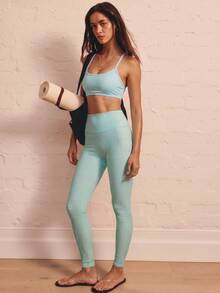Aralina Atasan Camisole Kotak-kotak Wanita dan Legging Pinggang Tinggi, Pakaian Olahraga Kasual Sehari-hari - Teal Blue - View 5