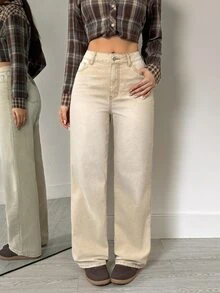 Flexra Women's High Waist Straight Leg Loose Casual Versatile Denim Jeans With Pockets - Apricot - View 3