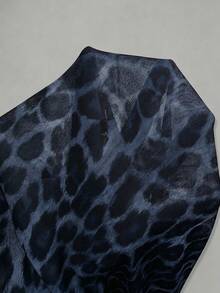 LUMIGAL Women's V-Neck Leopard Print Sheer Casual Top - Blue - View 4