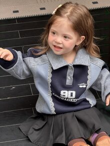 DAZY Infant/Toddler (Girl) Contrast Color Patchwork Casual Autumn/Winter Korean Style Long Sleeve Sweatshirt - Grey - View 4