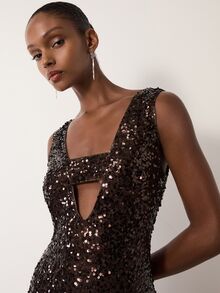 MERLEAU Women's Modern Dark Brown Sequin Dress - Brown - View 5