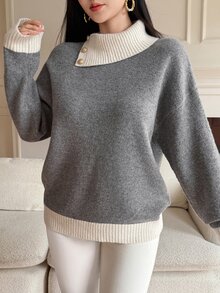 Dazy Kids 青少年女孩秋季服飾 休閒寬鬆條紋毛衣 - 灰色 - 查看 5