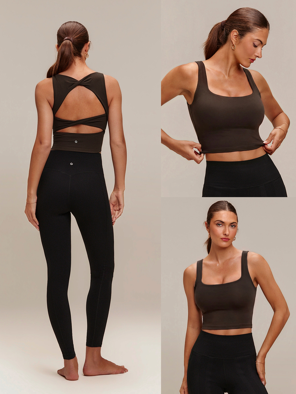 DD+ FeatherFit™ GlowTwist Cropped Yoga Top With Cutout Twist Back & Removable Cups Yoga Studio Daily Lifestyle Wear