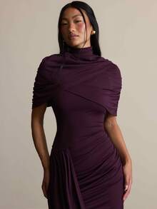 COSMINA Women's Casual Elegant Purple-Red Party Dress - Redwood - View 1