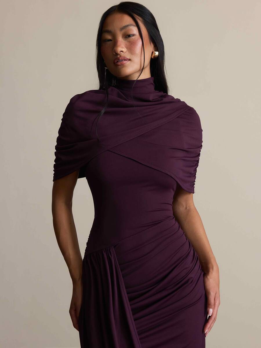 COSMINA Women's Casual Elegant Purple-Red Party Dress - Redwood - View 1