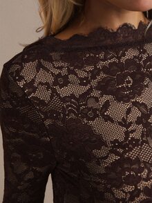 SHEIN BAE Autumn/Winter Solid Brown Lace Backless Long Sleeve Sexy Elegant Mini Dress For Women - Brown - View 7
