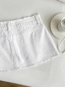 Elamini Plus Size Summer Casual Mini Denim Skirt - White - View 6