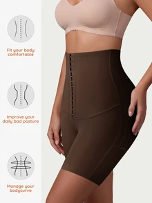SHEIN 女款素色休閒日常塑形短褲 - 棕色 - 查看 4