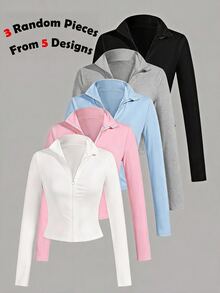 SHEIN Girlism 青少年女孩純色長袖拉鍊休閒夾克 - 彩色 - 查看 7