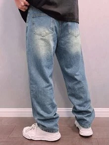 STEELVANCE 男士復古水洗藍色牛仔休閒寬鬆闊腿長褲 - 淺色水洗藍 - 查看 2
