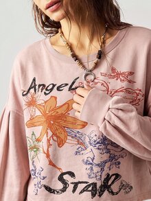 Bohemela Women's Letter Floral Print Casual Graphic Daily Everyday Night Out Long Sleeve Sweatshirt Pink Fall - Pink - View 2