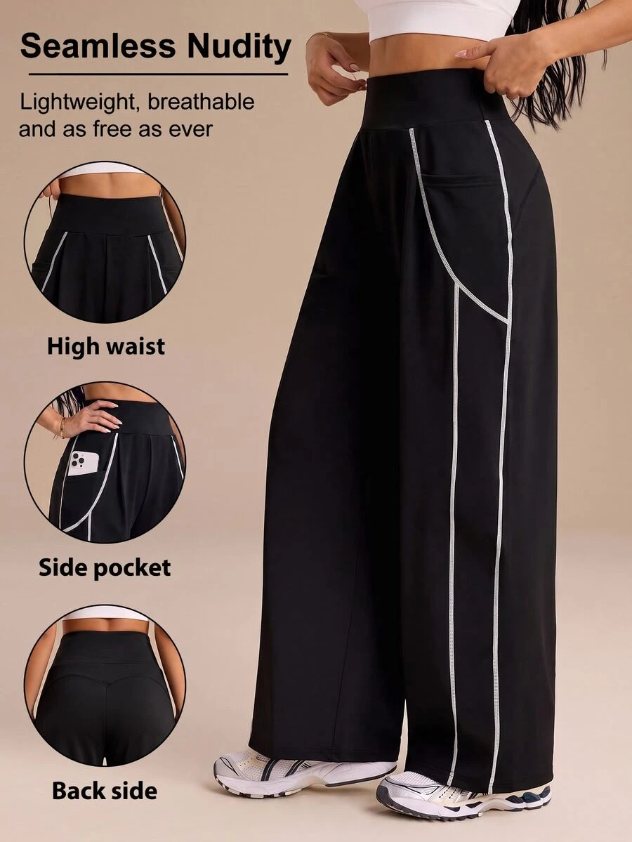 SHEIN Dewbera Women's Colorblock Casual Versatile Daily Travel Sports Long Pants - Multicolor - View 1