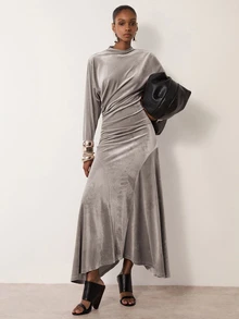 MERLEAU Women's Modern Velvet Dress - Grey - View 1