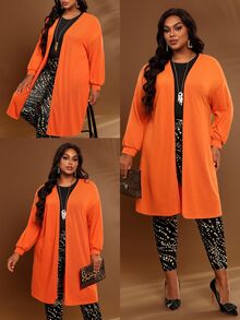 BrightlyHer Jaket Kasual Gaya Barat Lengan Panjang Warna Merah Polos Ukuran Besar dengan Bukaan Depan untuk Musim Gugur 2026, Cocok untuk Hari Thanksgiving, Halloween, dan Acara Klub Bisnis. - Burnt Orange - View 1
