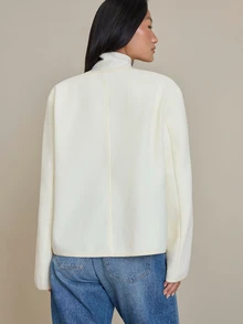 COSMINA Women's Casual New Chinese Style Oriental Long Sleeve Frog Button Tweed Jacket, Suitable For Daily Wear, Dating And Gathering - White - View 2