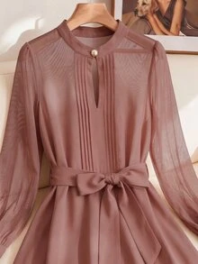 SHEIN Clasi Plus Size Women Solid Color Casual Versatile Daily Wear Shirt - Redwood - View 3
