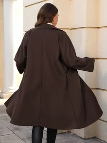 EMERY ROSE Mantel Wanita Ukuran Besar Warna Polos Lengan Panjang dengan Saku, Kasual Elegan, Cocok untuk Kantor, Acara Malam, dan Keluar, Warna Cokelat Musim Gugur - Coklat - View 2