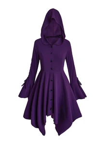 SHEIN Clasi Jaket Berkerudung Gaya Gelap dengan Hem Asimetris Ukuran Besar untuk Halloween, Kostum Halloween untuk Wanita, Gaun Ungu untuk Upacara - Purple - View 1