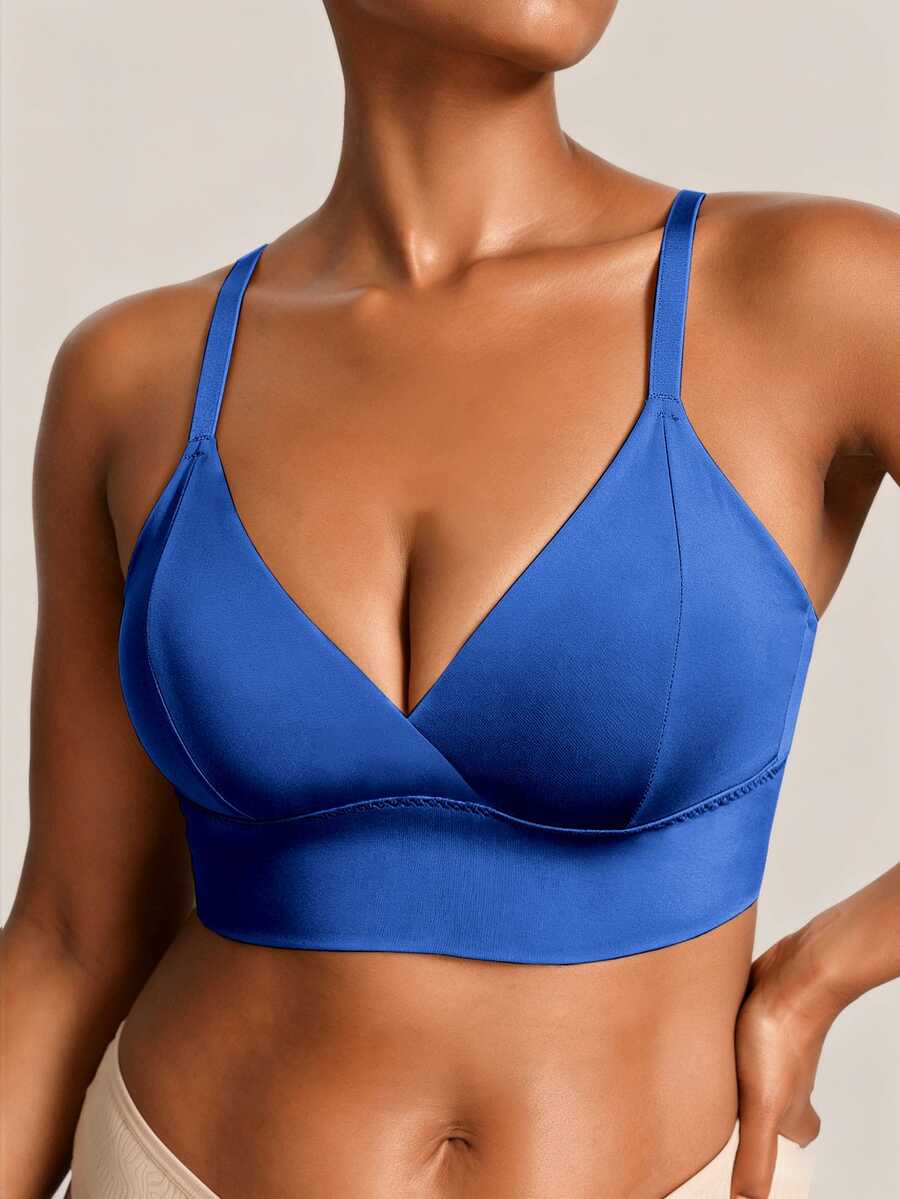 SHEIN 1件大尺碼極簡純色胸罩 - 藏蓝色 - 查看 1