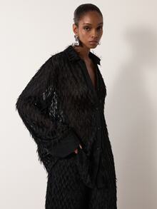 MERLEAU Women's Modern Black Tassel Blouse - Black - View 6