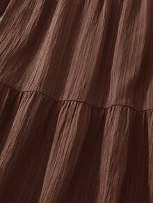 SHEIN 青少年女孩編織棕色圓領寬鬆休閒洋裝 - 棕色 - 查看 5