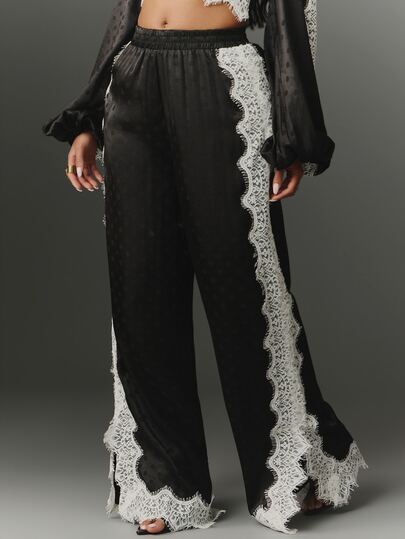NYA SZN Pant Elastic Waistband Lace Trim Polka Dot Color Block Everyday Casual Going Out Church Modest Elegant Special Occasion Work School Sexy Fall Winter