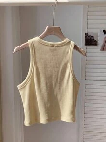 Comfortcana Women's Solid Color Ribbed Brushed Tank Top Suitable For Daily Wear - Beige - View 2