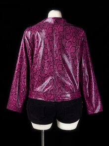 Sunspun Plus Size Women's Autumn/Winter Long Sleeve PU Snake Print Jacket, Motorcycle Style - Multicolor - View 2