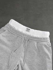 SLATEMANN Men's Letter Print Hoodie And Sweatpants Set - Grey - View 7