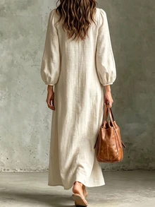 EMERY ROSE Women's Woven Casual Fall Long Dress - Apricot - View 2