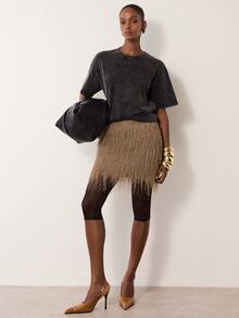 MERLEAU Women's Modern Faux Fur Tassel Mini Skirt - Brown - View 5