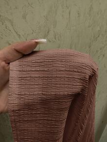SHEIN EZwear 女款素色百褶休閒百搭日常穿著裙，適合夏季 - 棕色 - 查看 6