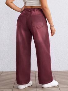 Jeanoix Y2K Plus Size Women Non-Stretch Denim Jeans, Ancara Red Washed Design Casual Fashion Straight Leg Denim Pants, Cowboy For Women - Red - View 2