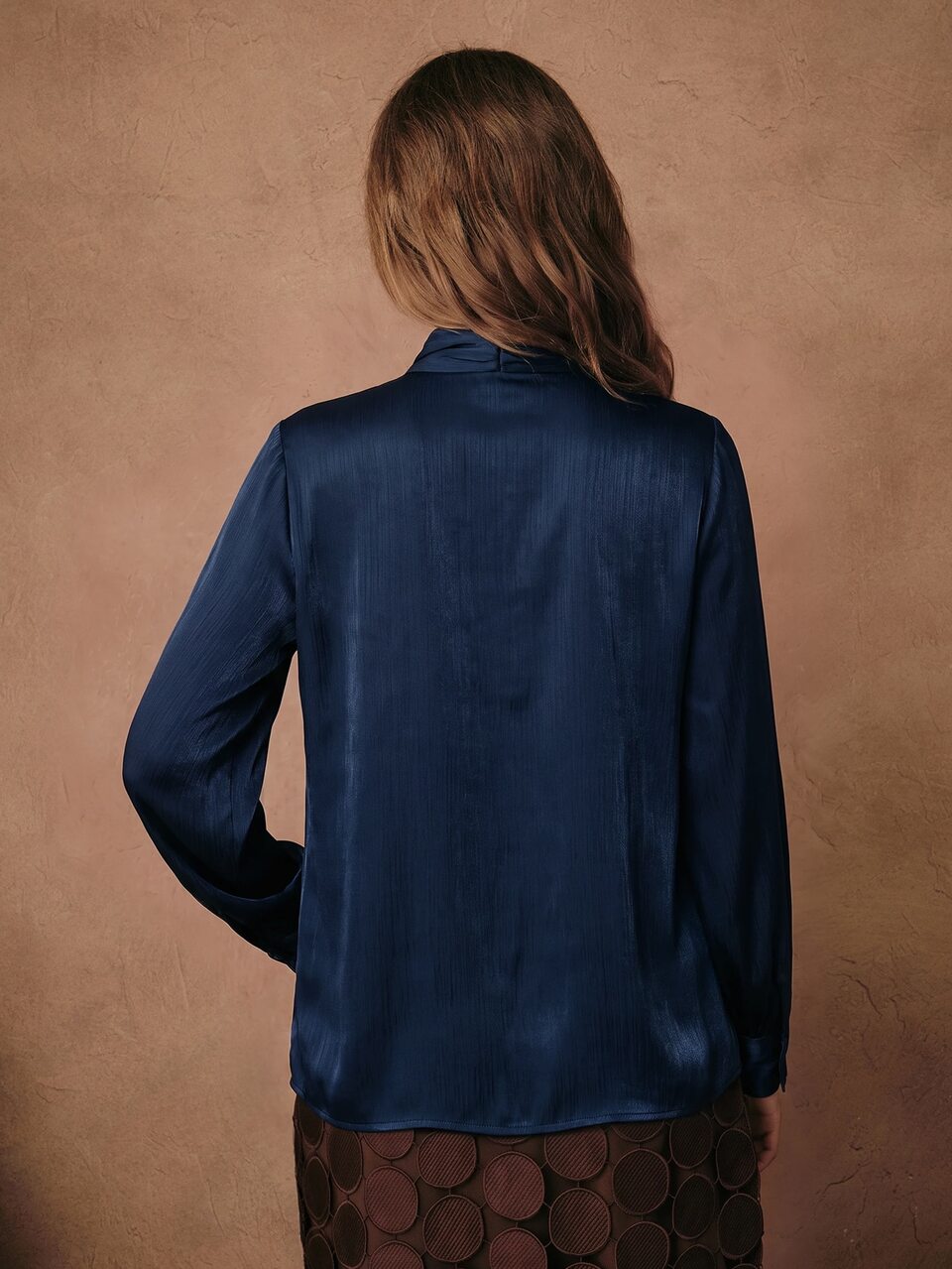 Anewsta Women's High Neck Long Sleeve Bowknot French Elegant Chic Commuter Blouse