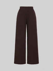 Sweetra Women's Autumn/Winter Fuzzy Ribbed Fabric V-Neck Batwing Sleeve Top & Straight Leg Pants Set - Red Violet - View 7