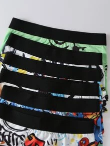 SHEIN 兒童青少年男孩運動休閒籃球與遊戲機圖案彈性腰頭四角內褲 6件組 - 彩色 - 查看 3