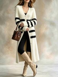 Balvessa Women's Striped Contrast Color Button Long Sleeve Knit Cardigan - Multicolor - View 5