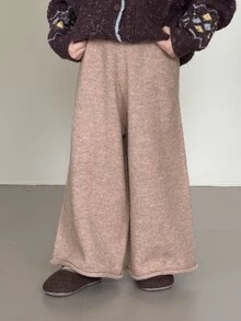 Dazy Kids Young Girl) Autumn/Winter Sweater Pants Wide Leg Thick Basic Young Girl Pants - Apricot - View 1