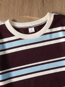SHEIN Kids Young Boy Striped Crew Neck Short Sleeve T-Shirt And Long Pants Casual Set - Multicolor - View 5