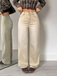 Flexra Women's High Waist Straight Leg Loose Casual Versatile Denim Jeans With Pockets - Apricot - View 4