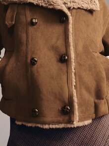 MOTF PREMIUM JAKET SUEDE HANGAT BERLAPIS TERMAL DENGAN KERAH DOUBLE-BREASTED VINTAGE - Coffee Brown - View 7