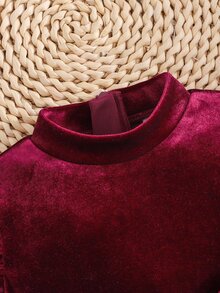 Baby Girl Baby Girl Casual Holiday Christmas Red Comfortable Velvet Long Sleeve Bow Ruffle Cute Autumn Winter Dress - Red - View 4