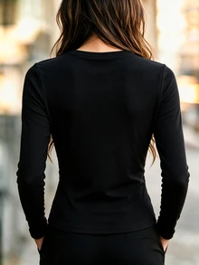 SHEIN Women's Colorblock Cable Knit Thick Base Layer Top, Round Neck Slim Fit Long Sleeve Thick Knit Innerwear - Black - View 2