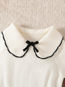 Souflis Souflis 女童針織毛衣洋裝，幼兒嬰兒套頭式荷葉領杏色長袖毛衣洋裝，舒適適合秋冬，手工蝴蝶結，精緻優雅百搭時尚淑女風，適合日常穿著、外出與旅行 - 米色 - 查看 9