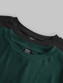 SHEIN EZwear 女款 2 件組純色黑色與深綠色圓領休閒修身長袖 T 恤套裝，適合秋冬穿著 - 彩色 - 查看 7