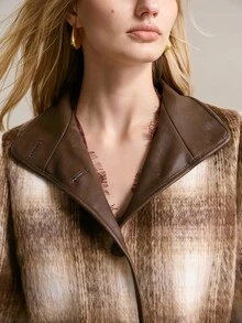 MOTF PREMIUM WOMEN'S AUTUMN/WINTER WOOL PLAID MID-LENGTH COAT WITH BELT - Chocolate Brown - View 5