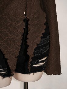 SHEIN ICON ICON PLUS 生菜邊飾不對稱下擺透視上衣 無內衣設計 大尺碼女式襯衫-1891,Y2k秋季 - 棕色 - 查看 4