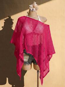 SHEIN ICON 女款大尺碼春夏鏤空網紗杏色上衣 - 玫紅色 - 查看 1